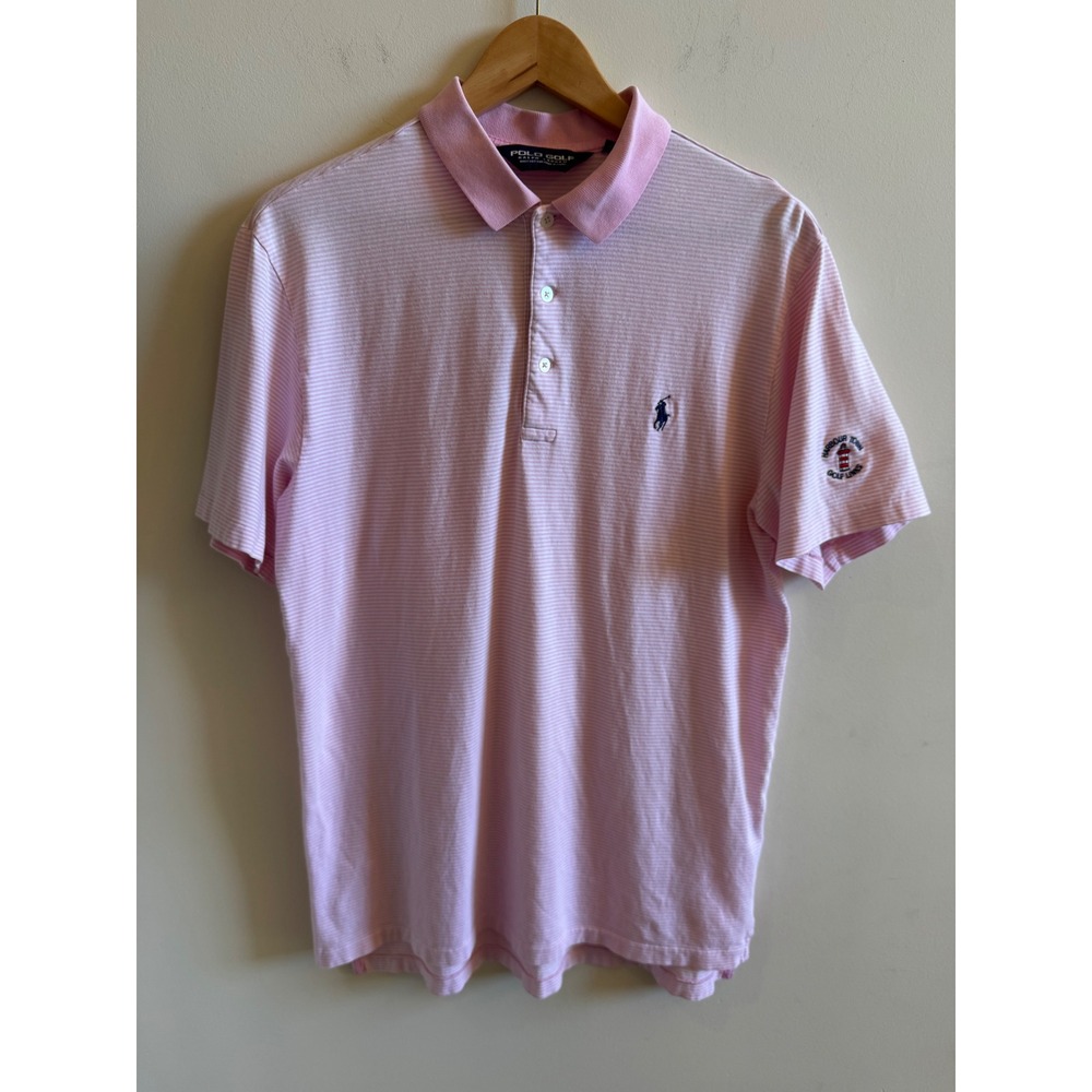 Polo Golf Ralph Lauren Mens M Pink Striped Harbour Town Golf Links Polo Shirt